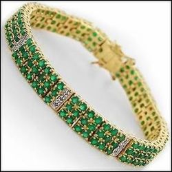 Womens Size 7.5 Inch Bracelet 18K Yellow Gold Layered Solid Sterling Silver 1/5 CTW 22 Natural Diamonds and 17.0 CTW Natural Emeralds 