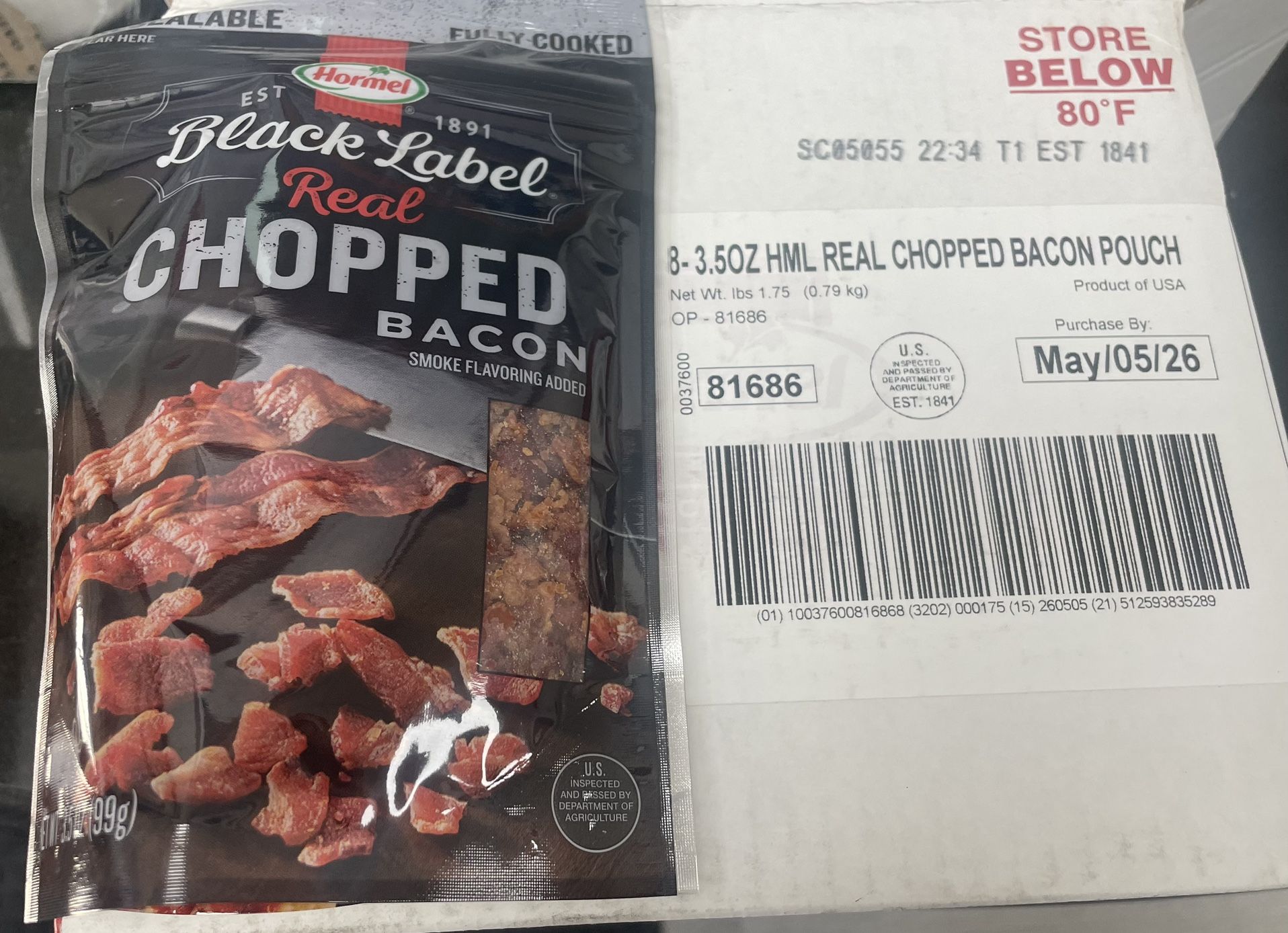 Hormel Black Label Chopped Bacon- 8 Packs Box & Chili 12 Cans Pack - Buy One Get One Free