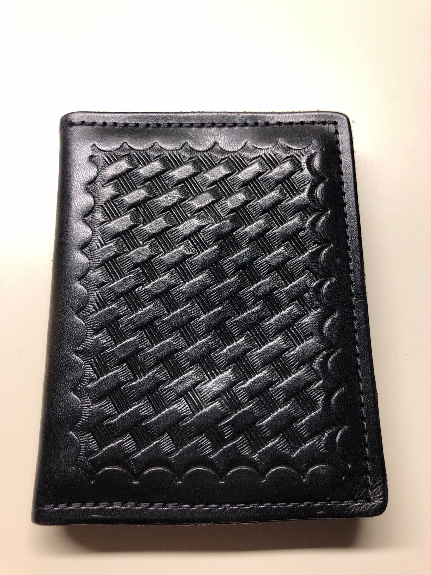 Police Badge Wallet Case - Black Leather Basketweave