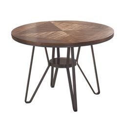Round Metal Base Wooden Dining Table