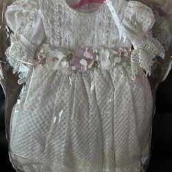 Baptism Christening Size 2T  Dress  Gown | Pink / Ivory With Hat