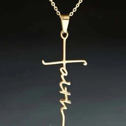 1pc Ladies' Zinc Alloy Cross And Faith Inscription Necklace