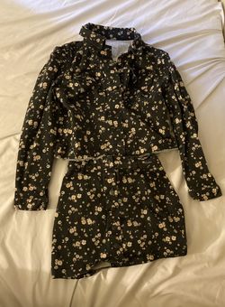 women's denim flower jean jacket and skirt set Custom Pink size medium