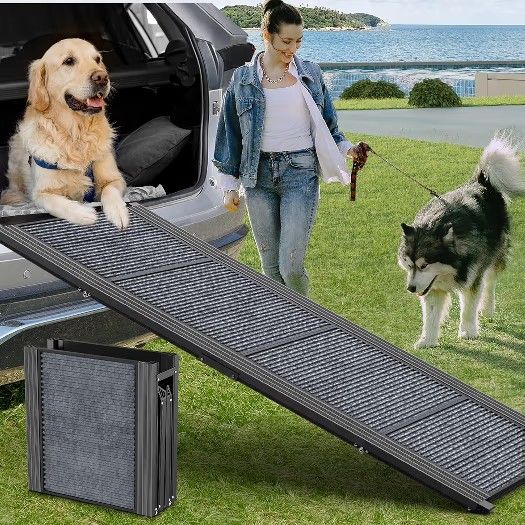 Dog Ramp for Car, 63" Long & 17" Wide Folding Portable Pet Stair Ramp with Non-Slip Rug Surface, Extra Wide Dog Steps for Medium & Large Dogs Up to 25