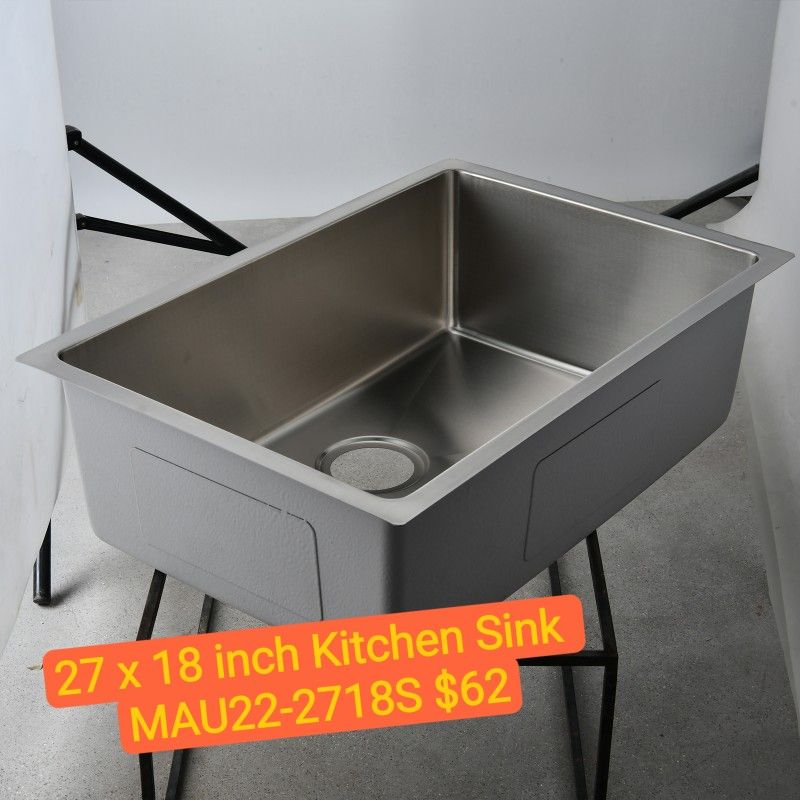 27 x 18 inch Kitchen Sink 18 Gauge Single Bowl, MAU22-2718S