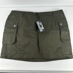 Future Collective Olive Green Cargo Mini Skirt XL 19-21” Waist NWT