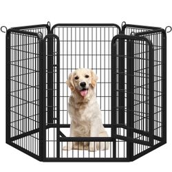 6 Panels Dog Playpen Panels Metal Dog Cat Exercise Barrier, Black