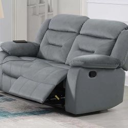 🥊 Loveseat, Manual Mechanism Reclining, Dark Gray Velvet, New in the Box.