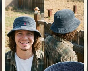 Vintage Polo Ralph Lauren USA Corduroy Bucket Hat – Slate Blue / Red Pony (Size Medium)