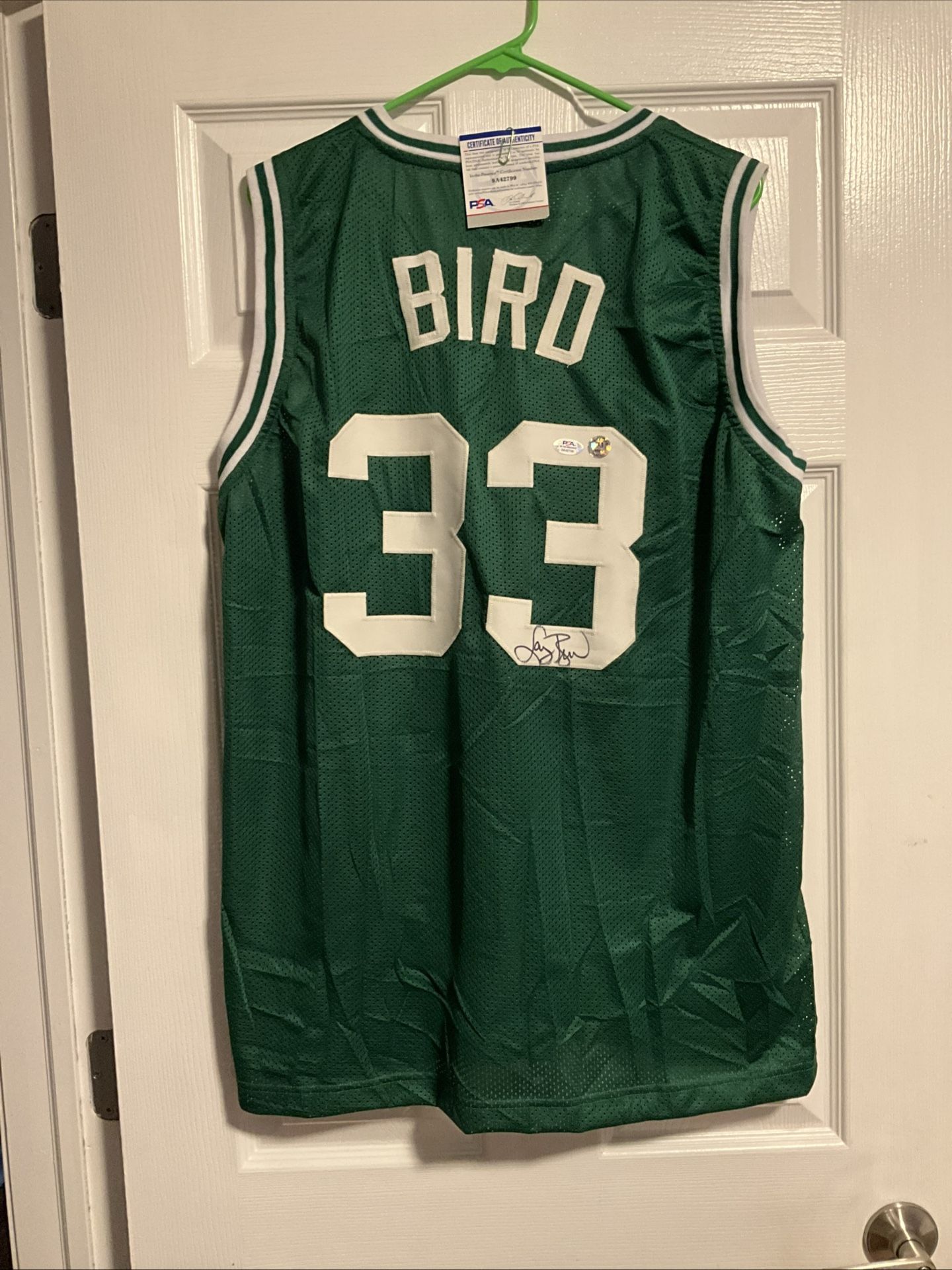 Autographed/Signed Larry Bird Boston Green Basketball Jersey PSA/DNA COA
