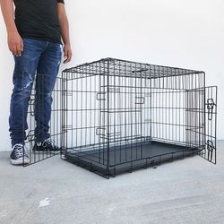 (Brand New) $50 Folding 36” Dog Cage 2-Door Pet Crate Kennel w/ Tray 36”x23”x25” 