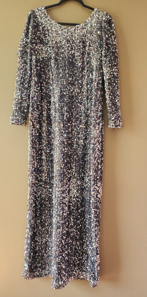 Silver Sequin Evening Dress