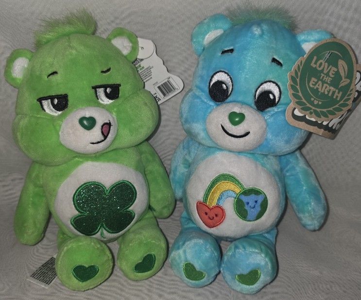 2 Care Bear Plushies 10" Tall 2022- I Care Bear And Good Luck Bear