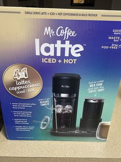 Mr. Coffee Iced + Hot Latte Maker – 4-in-1 Single Serve Coffee & Milk Frother – New in Box