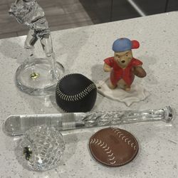 Collection Of Baseball Crystals (Waterford) And Coach Paperweights 
