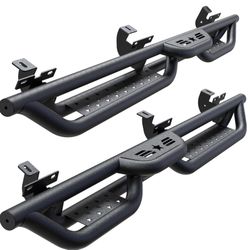 Running Boards Compatible With Jeep Wrangler JK JKU 2007-2018 Unlimited 4 Doors, 6" 2-Stairs Side Step Rails Coated Black Carbon Steel Nerf Bars