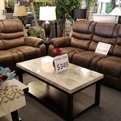Brand New Brown Leather Manual Reclining Sofa + Loveseat 2PCs Set
