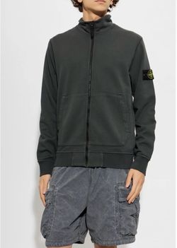 Stone Island Logo Patch Zip-Up Sweatshirt