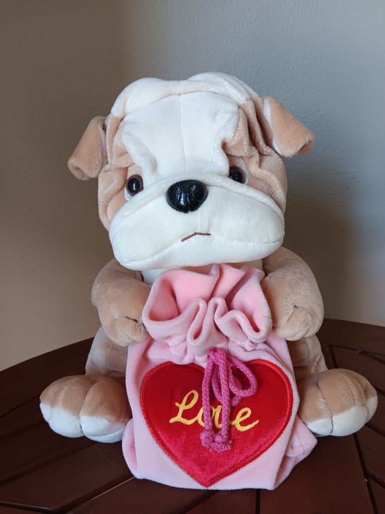 Cute 12" Frenchy Bulldog Dog Love Heart Gift Pouch Plush Plushie Stuffed Animal