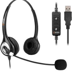 Corded USB Headset with Microphone Noise Cancelling & in-line Controls, Wantek

