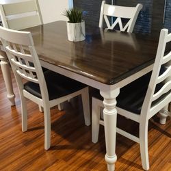 Farmhouse Real Solid Wood Dining Table with 4 Chairs.

60" x 36" x 30" H

