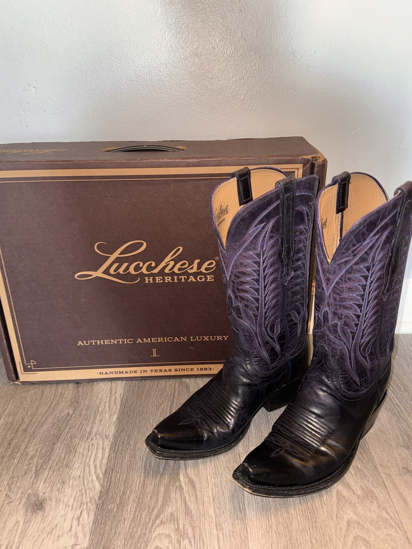 Handmade LUCCHESE Cowboy Boots Women’s Ombré Purple Mad Dog Goat Leather 7 EUC