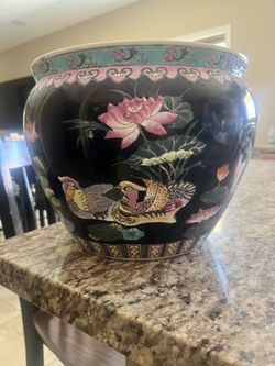 Rare Porcelain “Famille Noire” Fish/plant Bowl