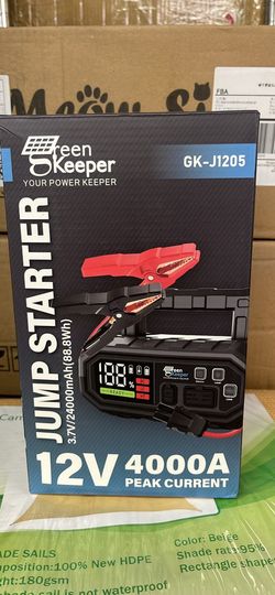 4000A Portable Car Jump Starter: 12V Battery Jumper Box Emergency Kits for 10.0L Car Truck, Auto Booster Start Pack, Fast Charger Power Bank with USB