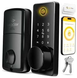 LOCKSTAR® Smart Door Lock • Keyless Entry Deadbolt Door Lock • Multiple Entry Methods – APP • Fingerprint Touch ID • Keypad Code • Card FOB • Traditio