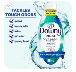 Downy Rinse Out Odor Laundry Rinse, Tackles Tough Odors and Refreshes, Cool Cotton Scent, 48 fl oz