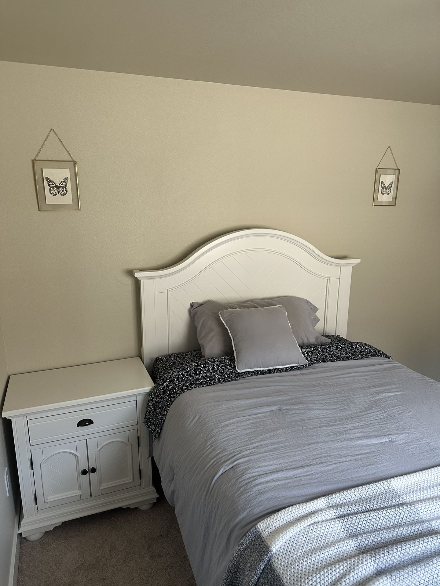 Full Size Bed Frame, Nightstand, Mattress + Box Spring