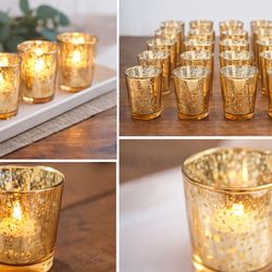25 Gold Mercury Glass Votive Candle Holders – Perfect for Events