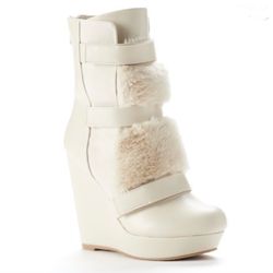 BNIB Juicy Couture Faux Leather Fur Wedge Boot