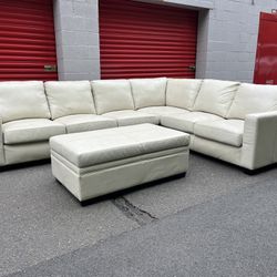 Raymour And Flanigan Anaheim 4 Piece White Leather Sectional Like New