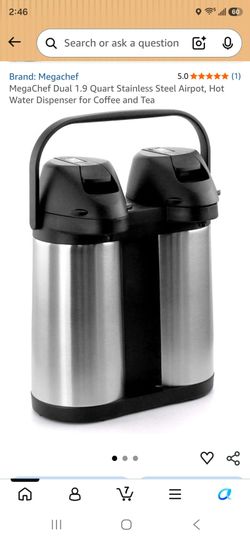 MegaChef Dual 1.9 Quart Stainless Steel Airpot, Hot Water Dispenser for Coffee and Tea
