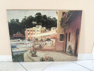 Large Framed Wall Art – Hand-Drawn City Scene (Heavy Wood Frame)
