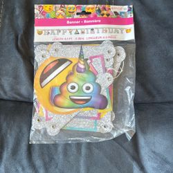 New Happy Birthday Smiley Face / Poop Emoji 6.5 Foot Banner Decoration
