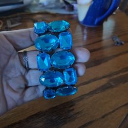 Large Blue Rhinestone Stretch Bracelet