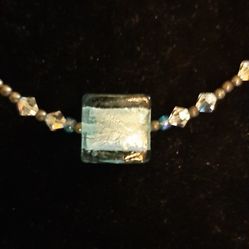 Vintage Turquoise Dichroic Italian Glass  Necklace 
