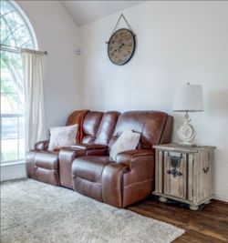 Genuine Leather Reclinable Loveseat with Charging Ports and Cup Holders