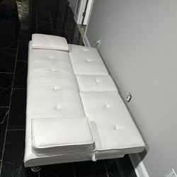 Folding White Leather Couch