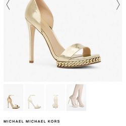 Micheal Kprs Gold High Heels Shoes Size 6.5m