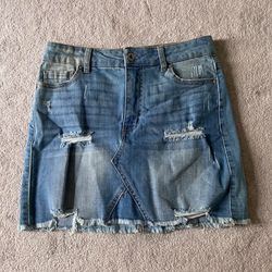 Distressed Denim Mini Skirt