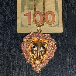 Betsey Johnson Crystal Lion Head Pendant 27 Inch Chain Necklace 