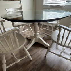 Real Wood Round Dining Table (with glass cover)