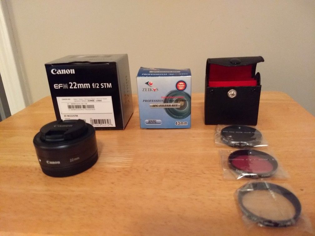Brand NEW! Canon EF-M 22mm f/2 STM lens with 3 filters