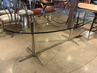 Postmodern Glass Oval Dining Table with Chrome Frame