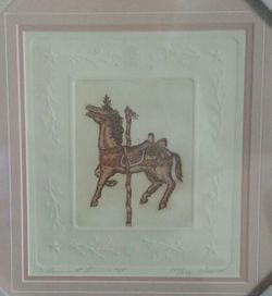 Framed Carousel Horse Etching - 12"x13"