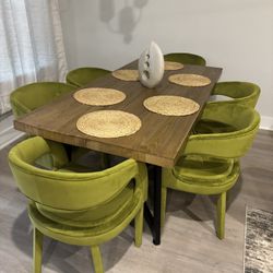 Modern Dining Table Set w/ 6 Velvet Chairs
