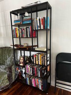 Black Metal and Wood Open Bookshelf 6-Tier